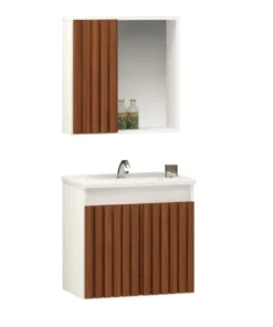 Kit Stilo com Lavatório e Espelheira 50cm Branco e Freijó Arte Gabinetes